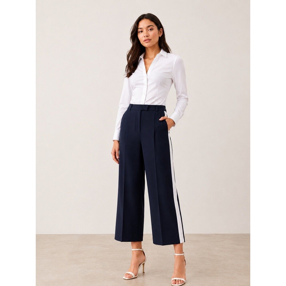 Michael Kors Navy Wide Leg Pants Crop Tuxedo Stripe NWT Sz 6 Culottes